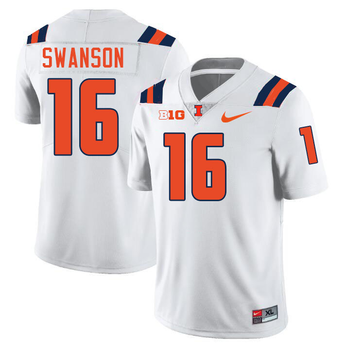 Men #16 Cal Swanson Illinois Fighting Illini College Football Jerseys Stitched-White